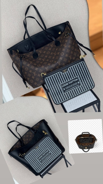 Imagen de BOLSO LUIS VUITTON - EN MONOGRAMA CAFÉ CON BOLSO PEQUEÑO NEGRO Y BLANCO.